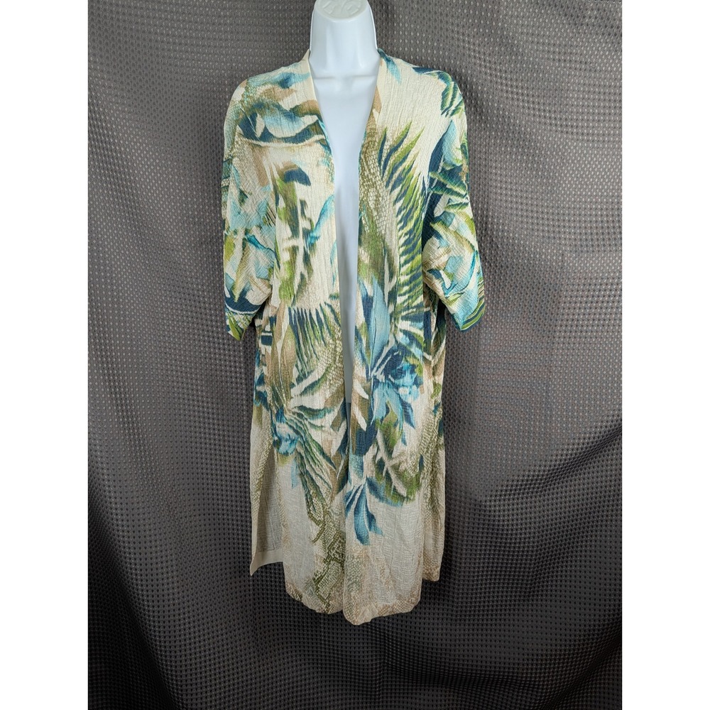 Chico's Tropical Palm Snakeskin Print Duster Cardiganโ Blue Green Size 0 Small
